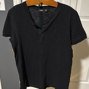Vince Henley Black T-shirt Short Sleeved Cotton Sz S